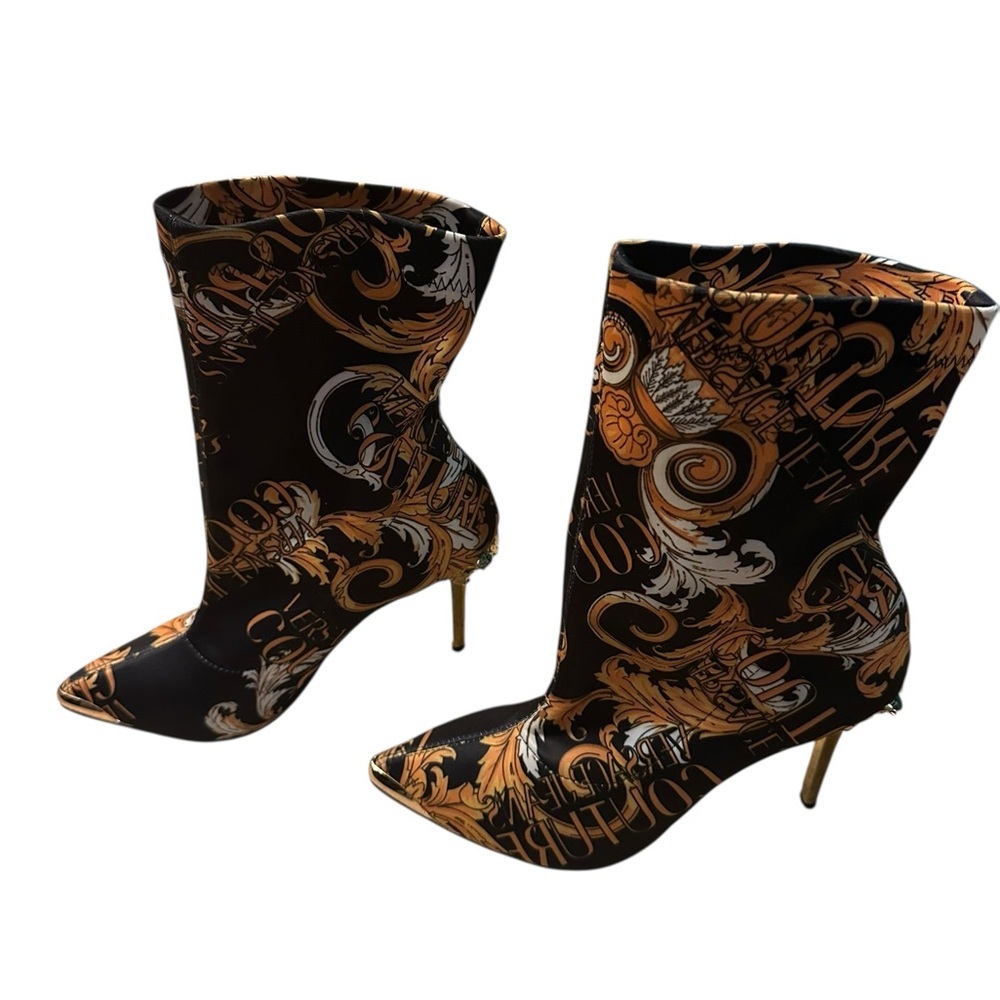 Versace Jeans Couture Scarlett ankle boots black and gold baroque print size 40 - Picture 1 of 12